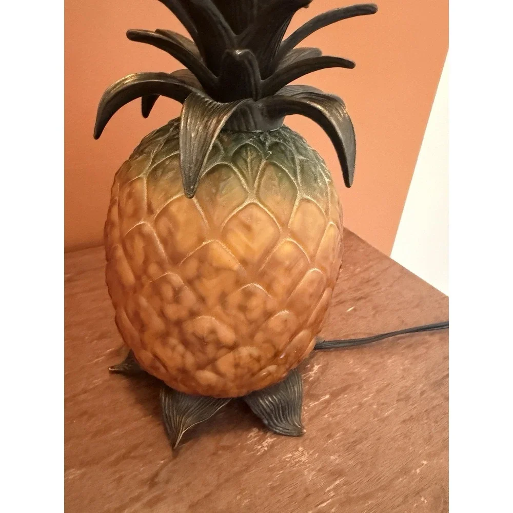 Andrea by Sadek Pineapple Accent Lamp | Brass Patina Leaves Vintage MCM